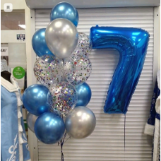 Микс фонтан с синей цифрой 7 "День рождения"